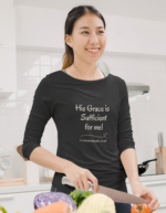 Women 3 4sleev Tshirt His Grace Is Sufficient For Me Blak Dark Crop