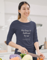 Women 3 4sleev Tshirt His Grace Is Sufficient For Me Navy Blue Dark Crop