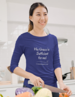 Women 3 4sleev Tshirt His Grace Is Sufficient For Me Royal Blue Dark Crop